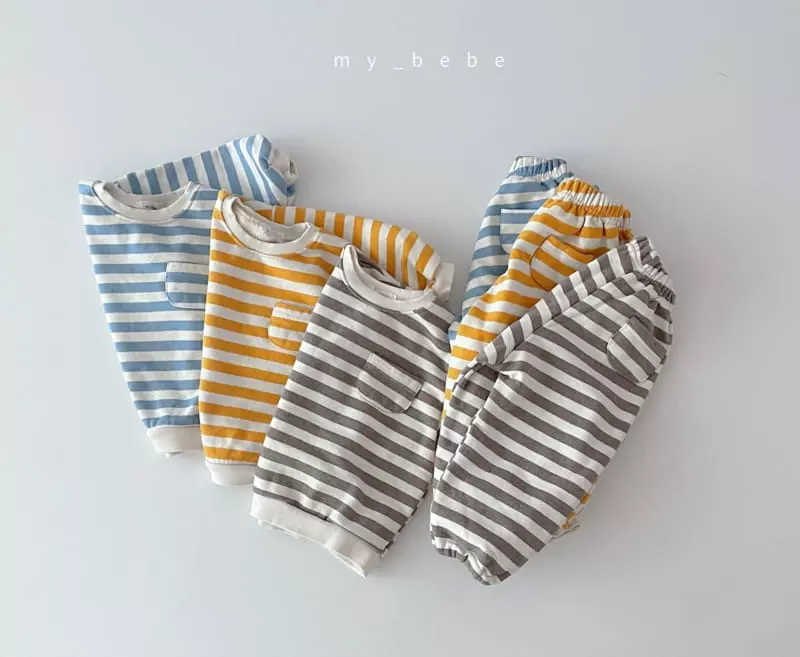 My Bebe - Korean Baby Fashion - #babyoutfit - Circle Stripes Top Bottom Set - 2