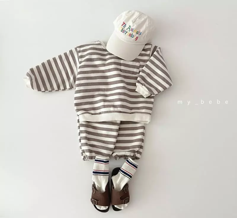 My Bebe - Korean Baby Fashion - #babyoutfit - Circle Stripes Top Bottom Set - 3