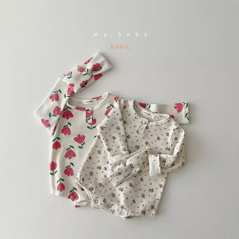 My Bebe - Korean Baby Fashion - #babywear - Waffle Bodysuit with Hairband - 12