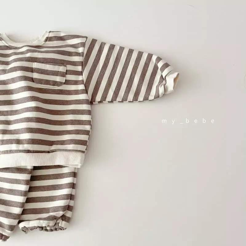 My Bebe - Korean Baby Fashion - #babyoutfit - Circle Stripes Top Bottom Set - 4