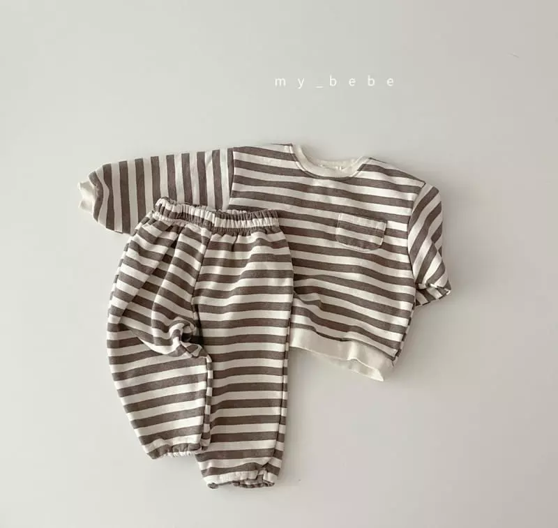 My Bebe - Korean Baby Fashion - #onlinebabyboutique - Circle Stripes Top Bottom Set - 5
