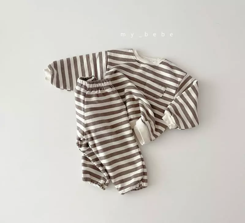 My Bebe - Korean Baby Fashion - #onlinebabyshop - Circle Stripes Top Bottom Set - 6