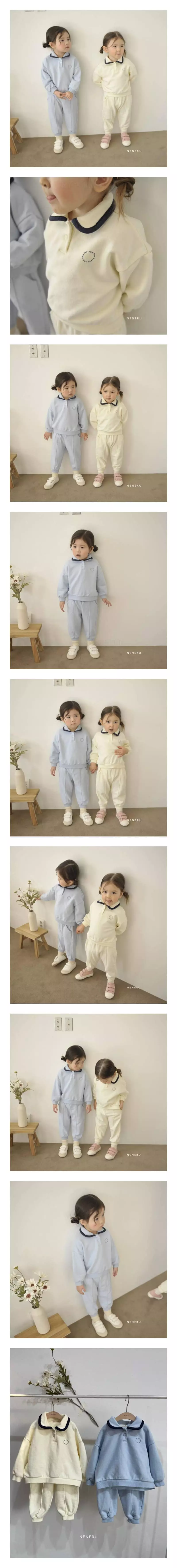 Neneru - Korean Baby Fashion - #onlinebabyboutique - Bebe Kid Collar Top Bottom Set