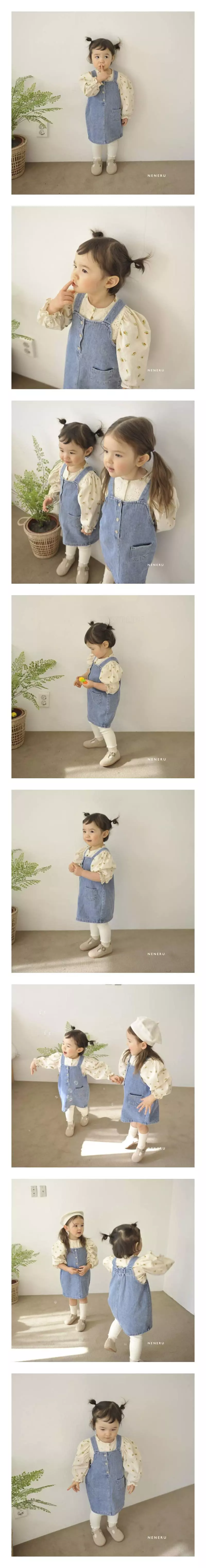 Neneru - Korean Children Fashion - #Kfashion4kids - Bebe Bong Bong Denim Dungarees One-piece