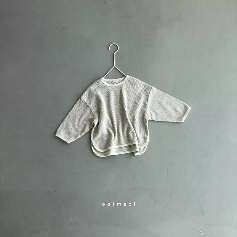 Oatmeal - Korean Children Fashion - #designkidswear - Ana Waffle Round Tee - 5