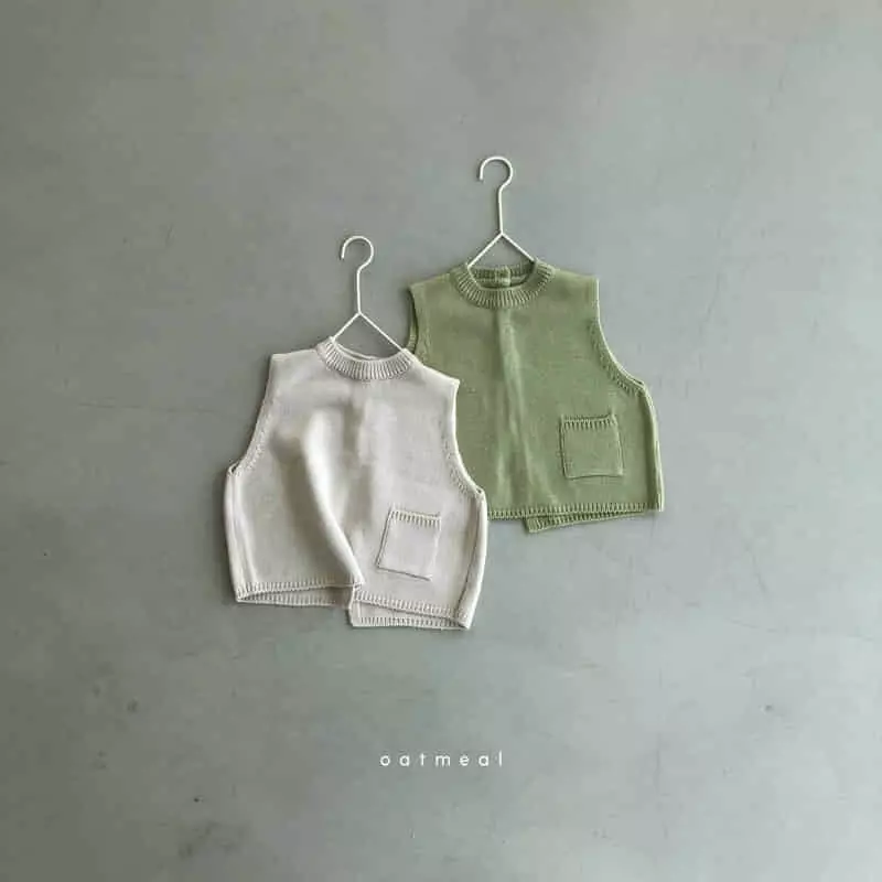 Oatmeal - Korean Children Fashion - #kidsshorts - Round Vest - 3