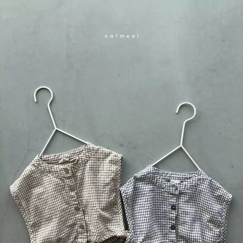 Oatmeal - Korean Children Fashion - #littlefashionista - Fake Check Shirt