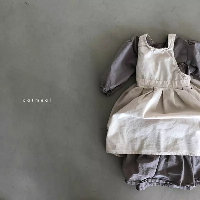 Oatmeal - Korean Children Fashion - #littlefashionista - Love Apron One-piece - 10