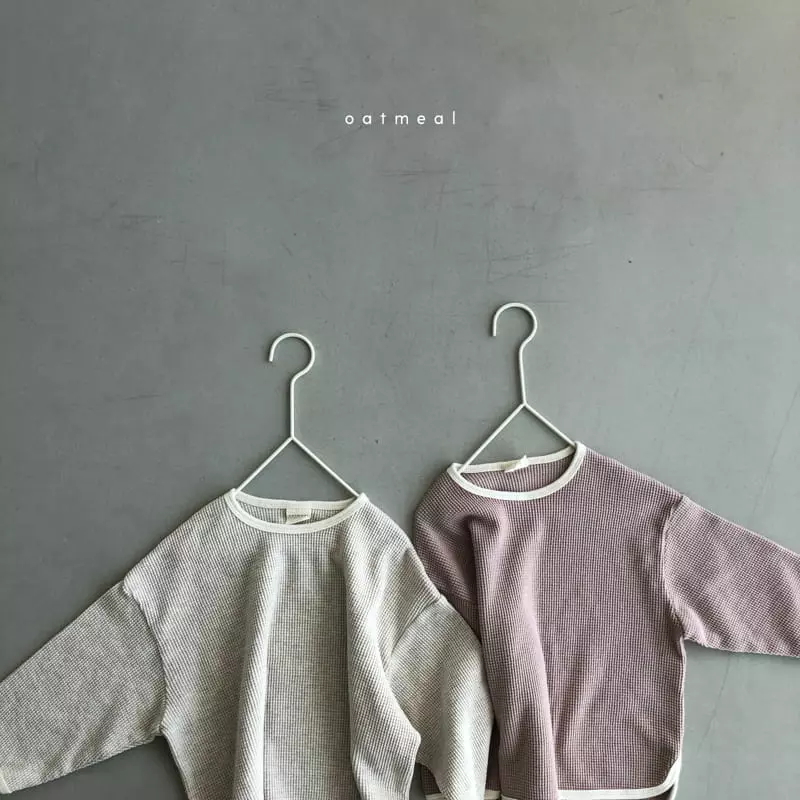 Oatmeal - Korean Children Fashion - #stylishchildhood - Ana Waffle Round Tee - 2