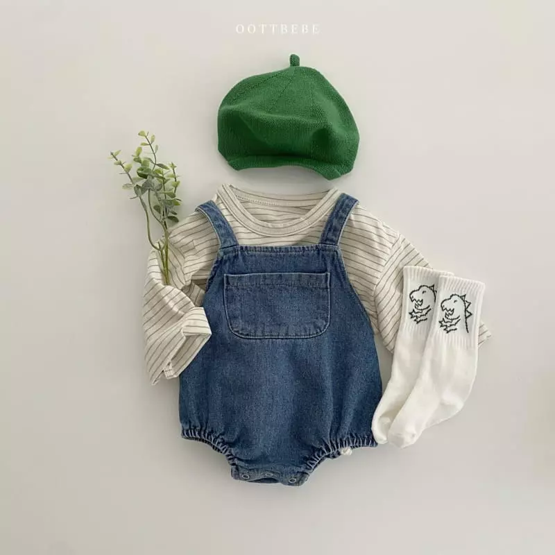 Oott Bebe - Korean Baby Fashion - #babywear - Amor Denim Bodysuit - 4