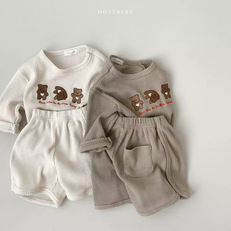 Oott Bebe - Korean Children Fashion - #Kfashion4kids - Waffle Bear Top Bottom Set - 11