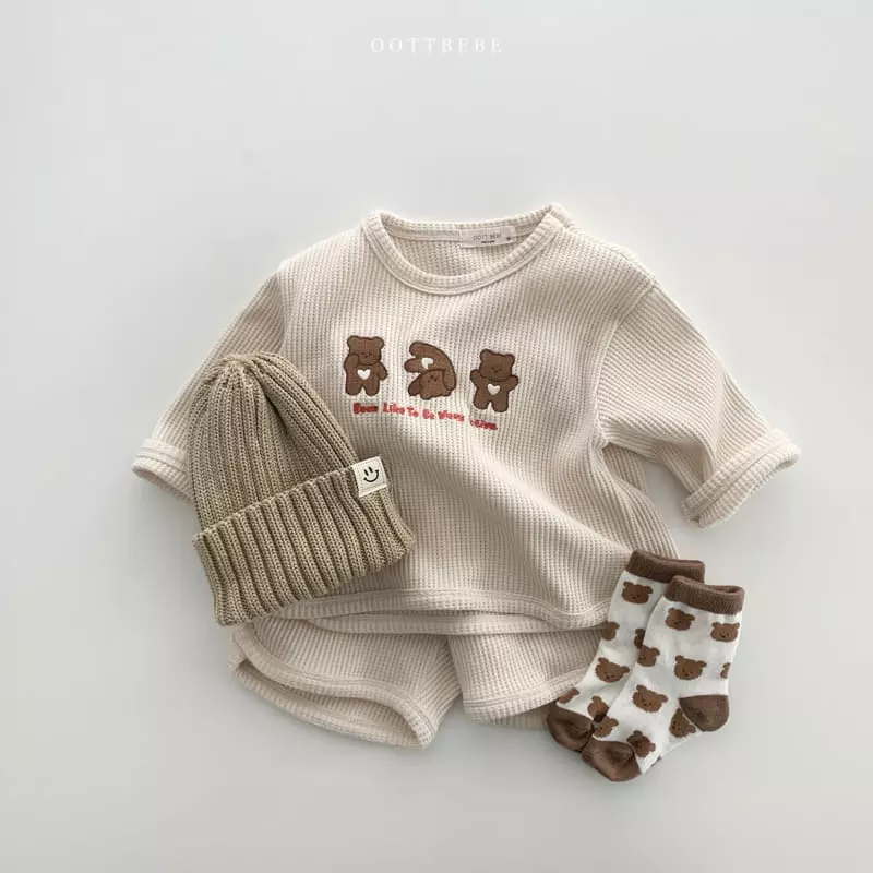 Oott Bebe - Korean Children Fashion - #childofig - Waffle Bear Top Bottom Set - 3