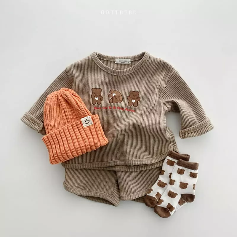 Oott Bebe - Korean Children Fashion - #childofig - Waffle Bear Top Bottom Set - 4