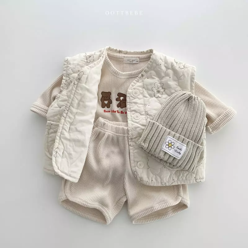 Oott Bebe - Korean Children Fashion - #designkidswear - Waffle Bear Top Bottom Set - 5