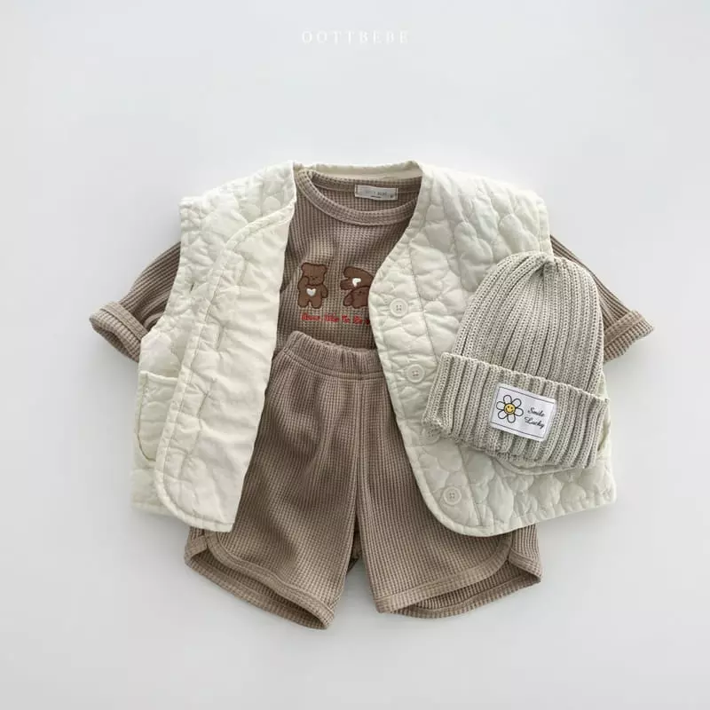 Oott Bebe - Korean Children Fashion - #discoveringself - Waffle Bear Top Bottom Set - 6