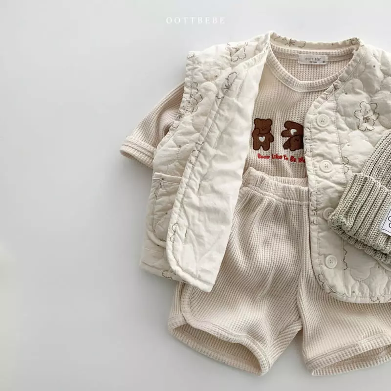Oott Bebe - Korean Children Fashion - #fashionkids - Waffle Bear Top Bottom Set - 7