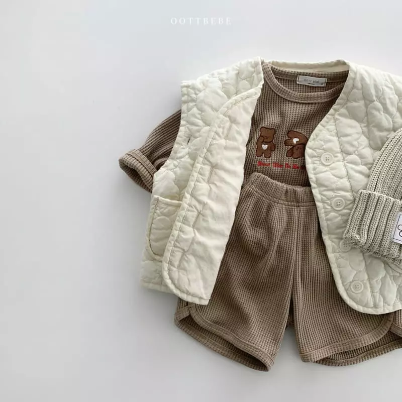 Oott Bebe - Korean Children Fashion - #kidsshorts - Waffle Bear Top Bottom Set - 8