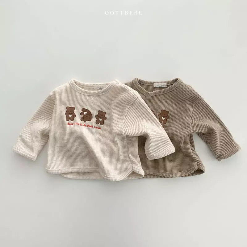 Oott Bebe - Korean Children Fashion - #kidsstore - Waffle Bear Top Bottom Set - 9