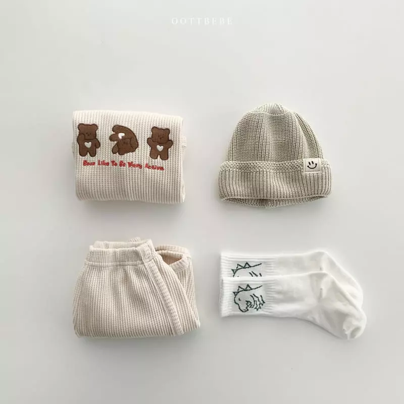 Oott Bebe - Korean Children Fashion - #littlefashionista - Waffle Bear Top Bottom Set - 12
