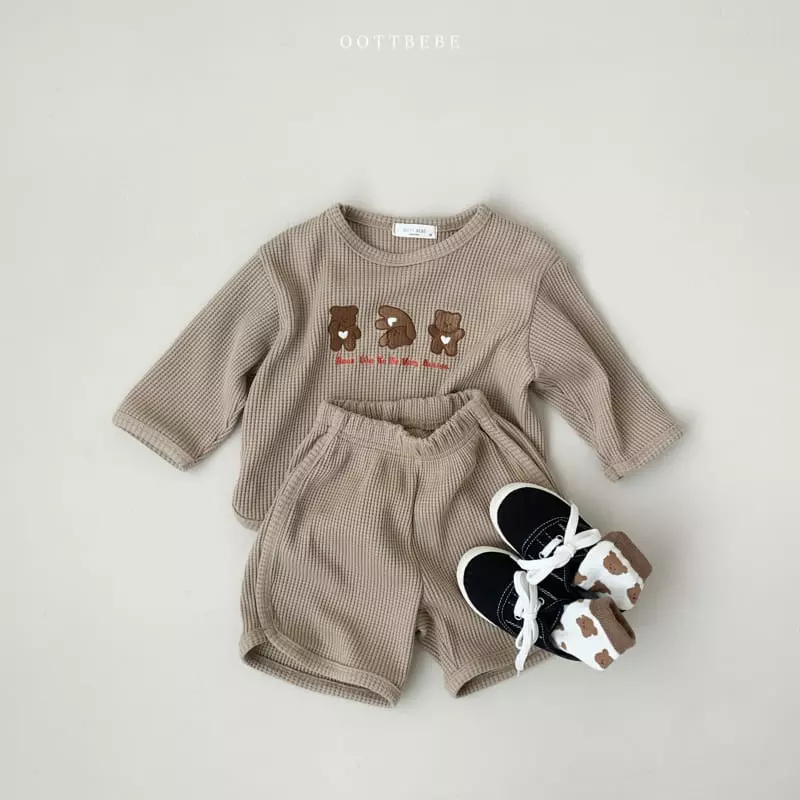Oott Bebe - Korean Children Fashion - #stylishchildhood - Waffle Bear Top Bottom Set - 2