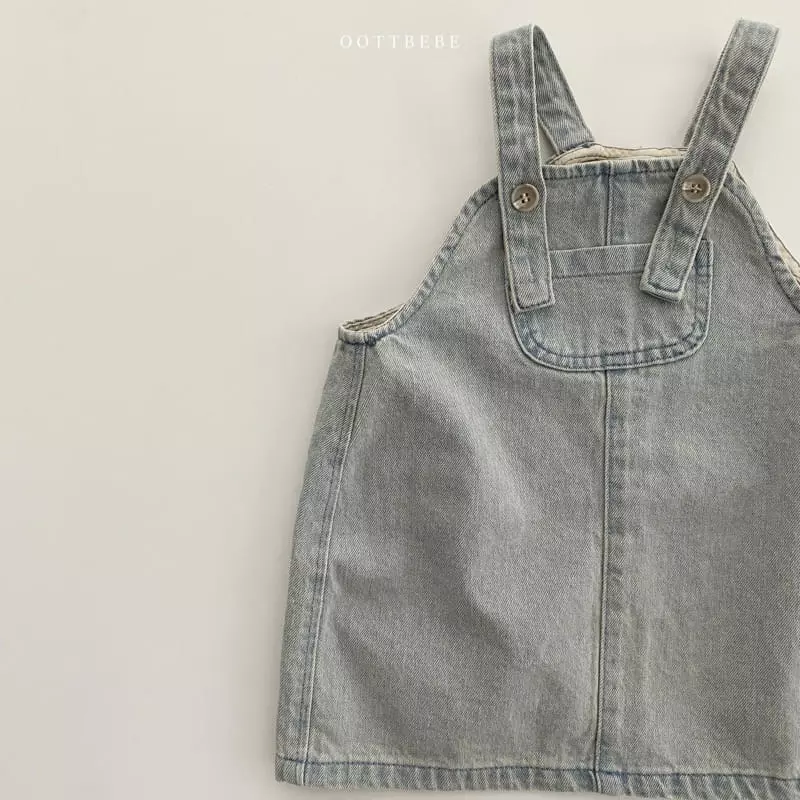 Oott Bebe - Korean Children Fashion - #todddlerfashion - Amor Denim Dungarees One-piece - 7