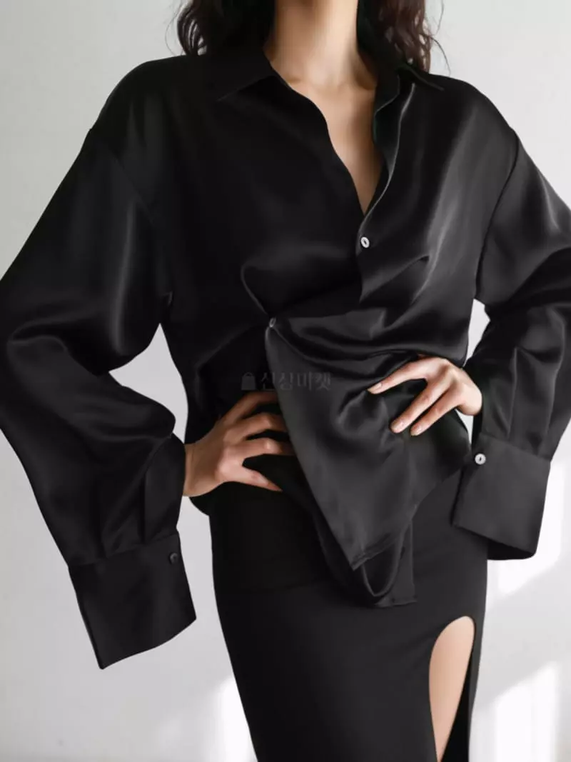Paper Moon - Korean Women Fashion - #momslook - Silky Wrap Unbalanced Blouse