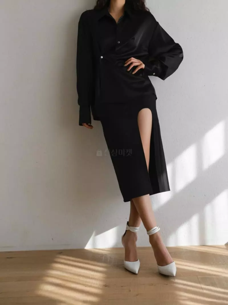 Paper Moon - Korean Women Fashion - #momslook - Silky Wrap Unbalanced Blouse - 3