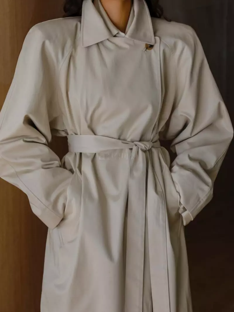 Paper Moon - Korean Women Fashion - #momslook - Pad Shoulder Cotton Maxi Trench Coat - 2