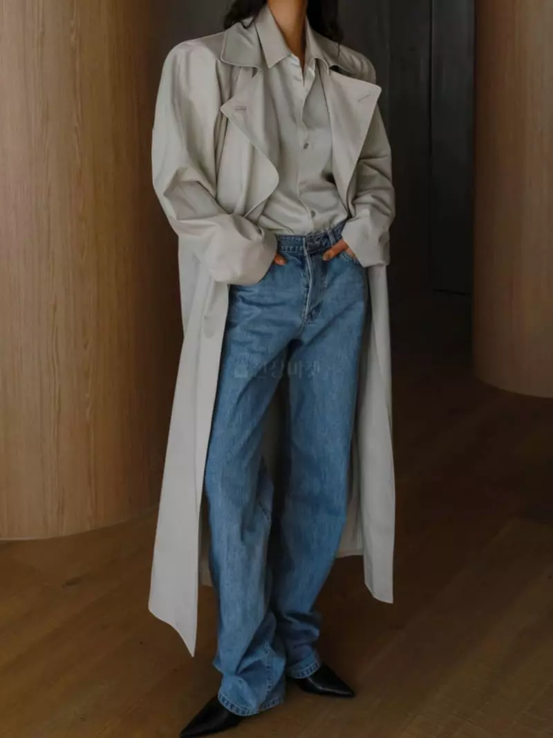 Paper Moon - Korean Women Fashion - #womensfashion - Pad Shoulder Cotton Maxi Trench Coat
