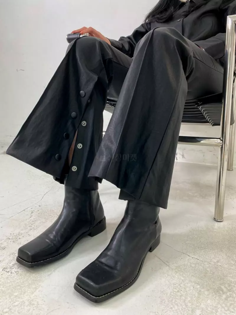 Pb - Korean Women Fashion - #momslook - Matte Leather Bootcut Pants - 3