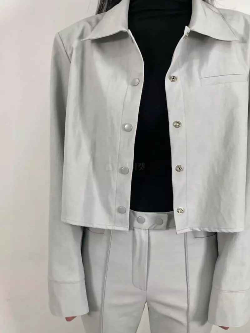 Pb - Korean Women Fashion - #momslook - Matte Leather crop Jacket - 2