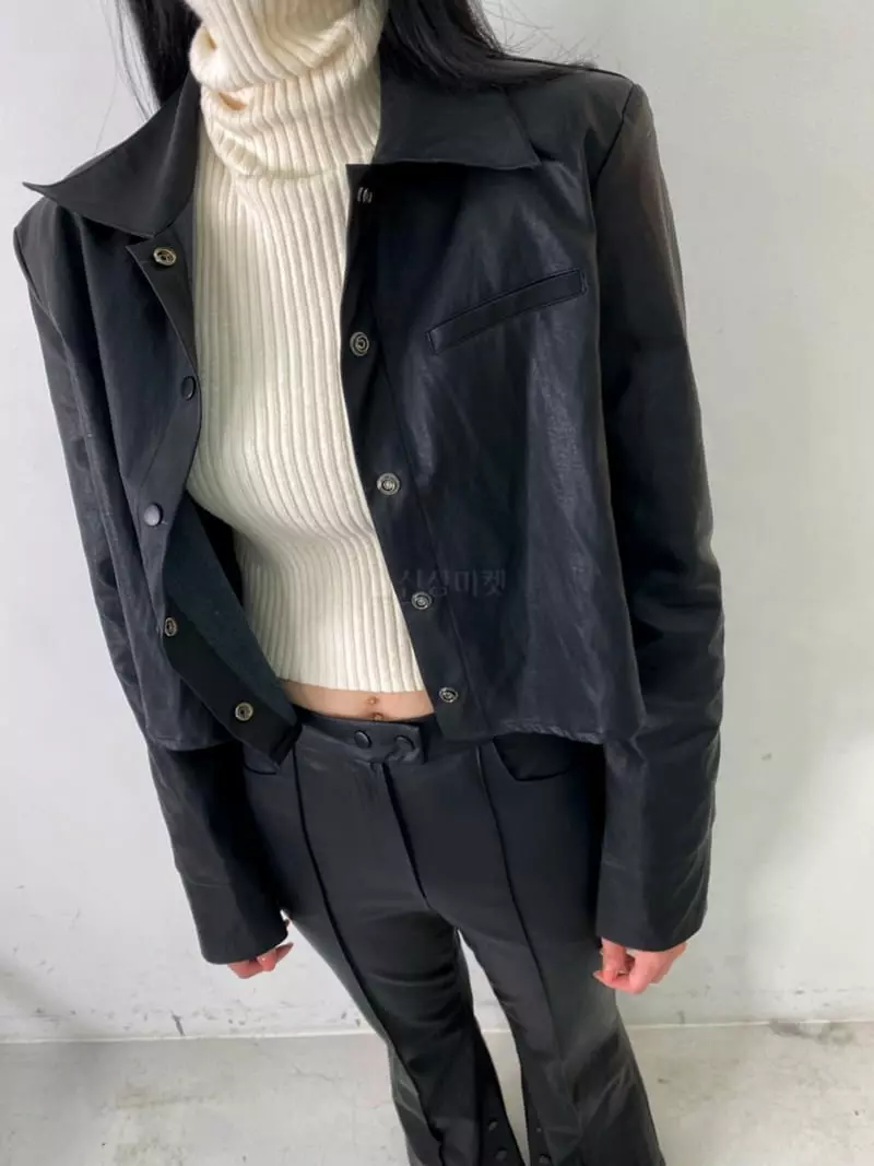 Pb - Korean Women Fashion - #womensfashion - Matte Leather crop Jacket - 4