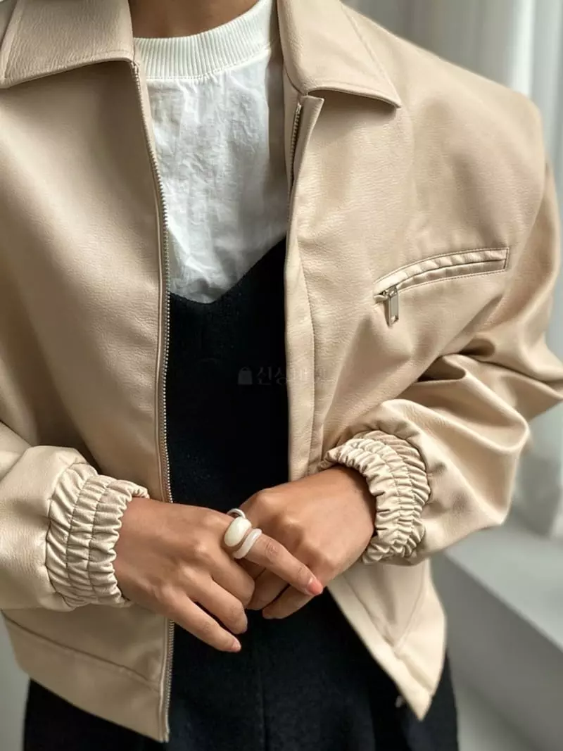 Pb - Korean Women Fashion - #thatsdarling - Leather Blouson Jacket - 2