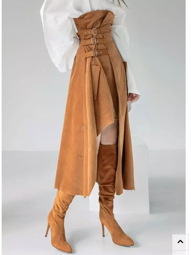 Pb - Korean Women Fashion - #vintagekidsstyle - Suede Buckle Skirt