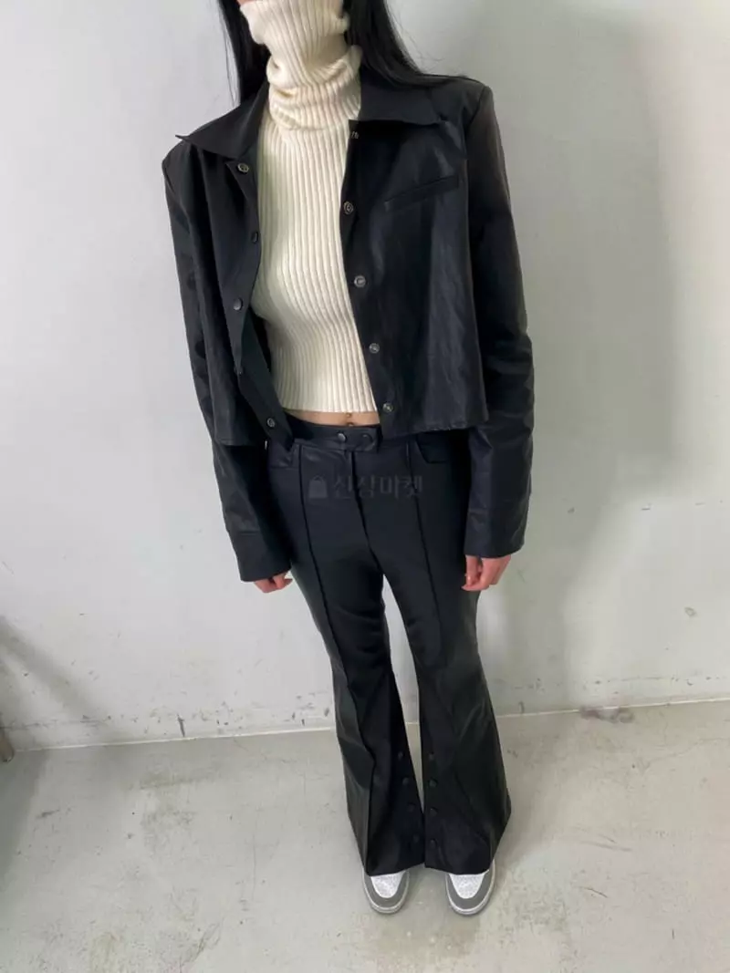 Pb - Korean Women Fashion - #momslook - Matte Leather Bootcut Pants - 4