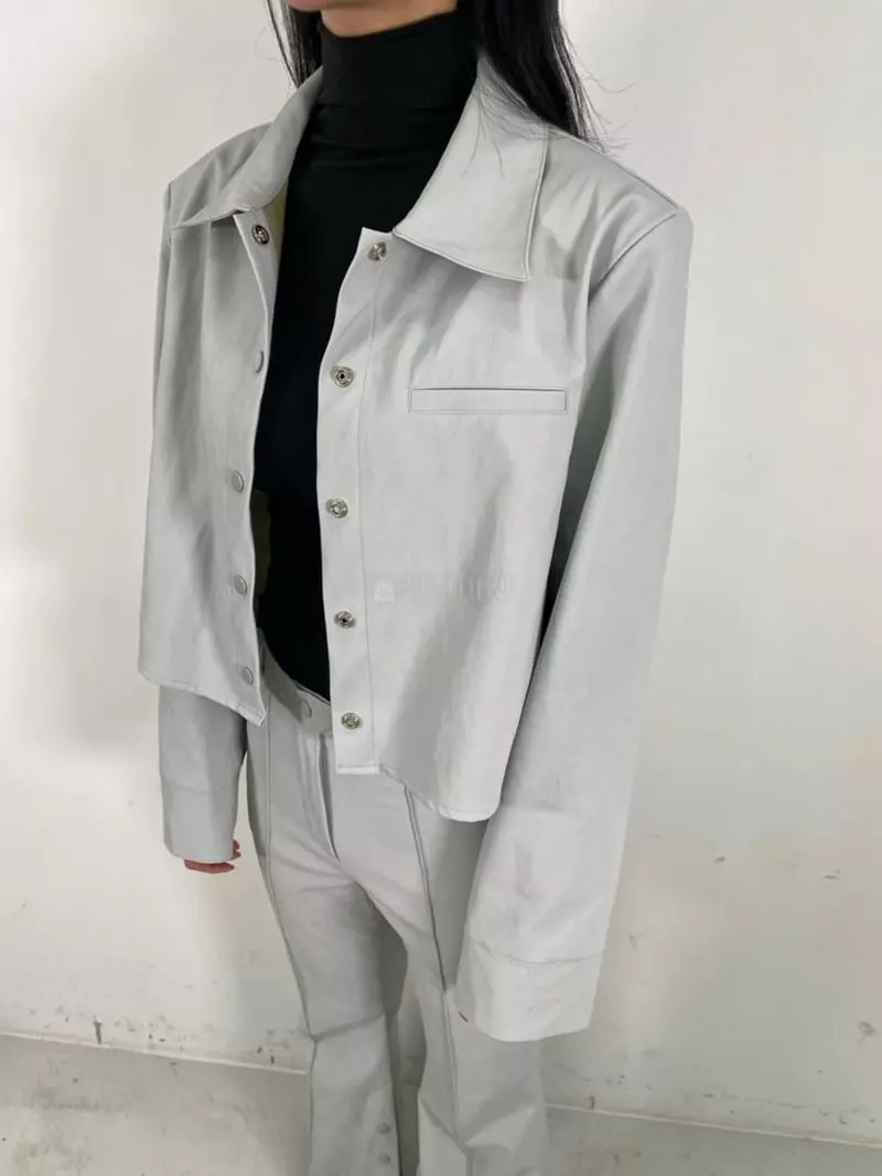 Pb - Korean Women Fashion - #womensfashion - Matte Leather crop Jacket