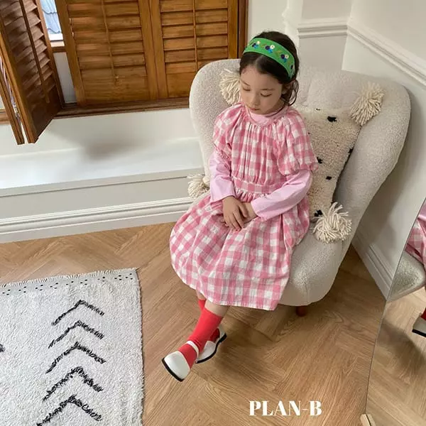 Plan B - Korean Children Fashion - #kidsshorts - Back Slit Check One-piece - 7