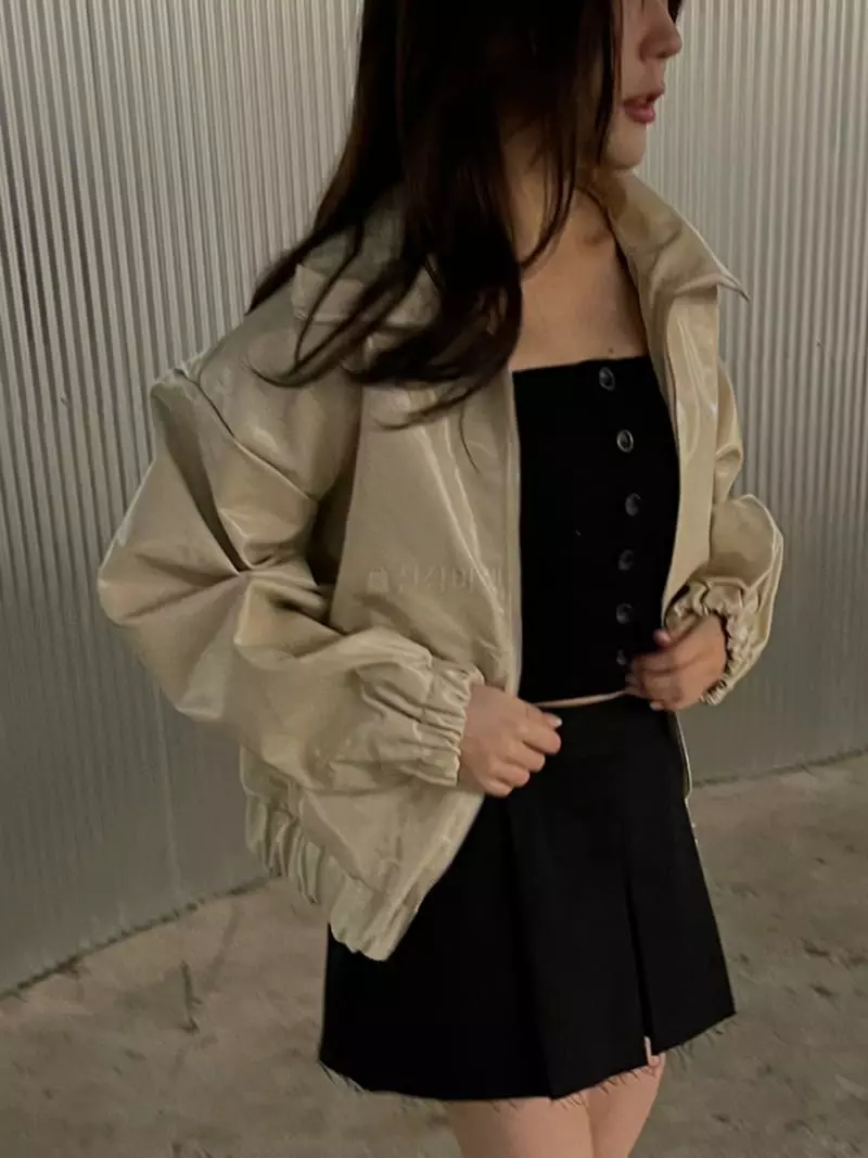 Rooof - Korean Women Fashion - #vintagekidsstyle - Metal Leather Jacket - 4