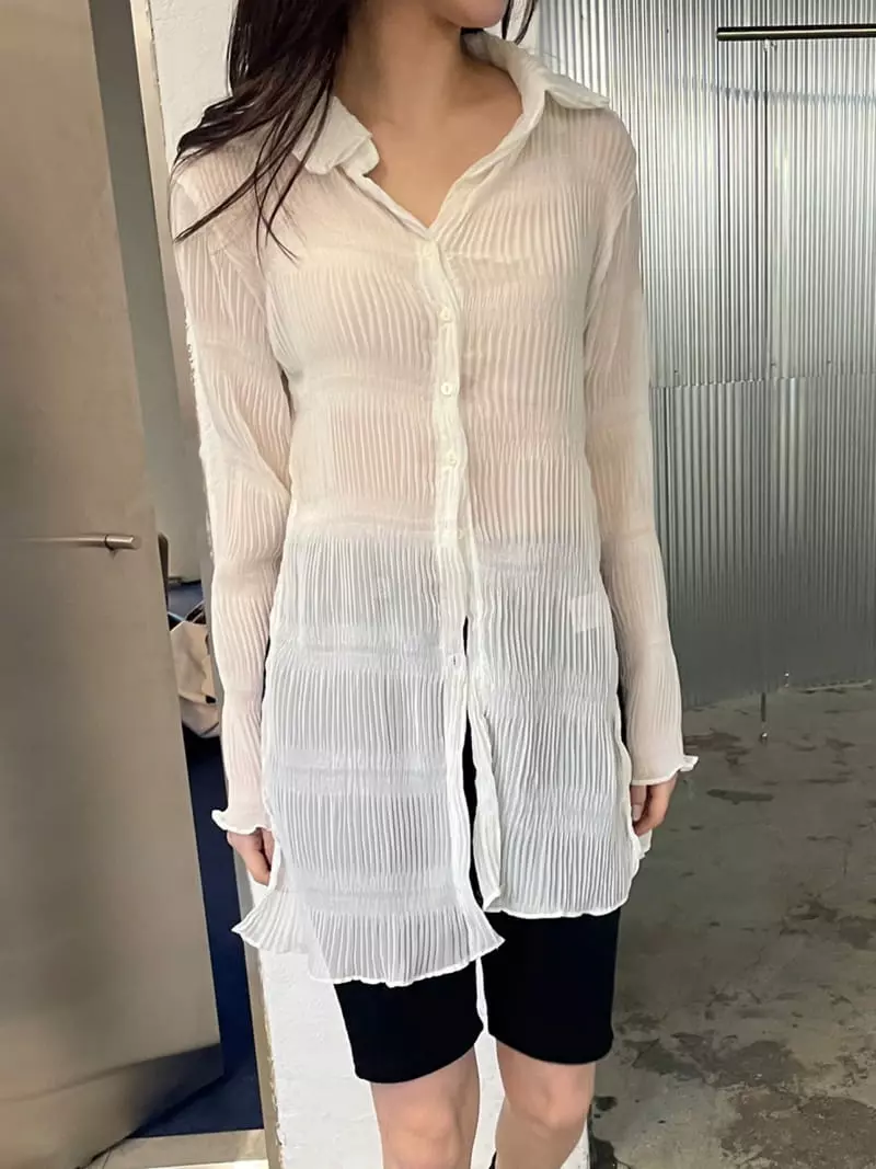 Rooof - Korean Women Fashion - #romanticstyle - Slit Long Shirt