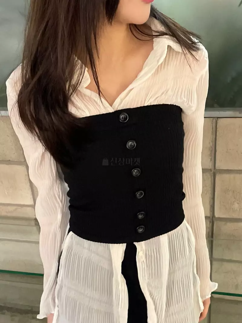 Rooof - Korean Women Fashion - #shopsmall - Button Tee
