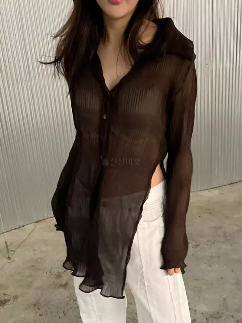Rooof - Korean Women Fashion - #thatsdarling - Slit Long Shirt - 3