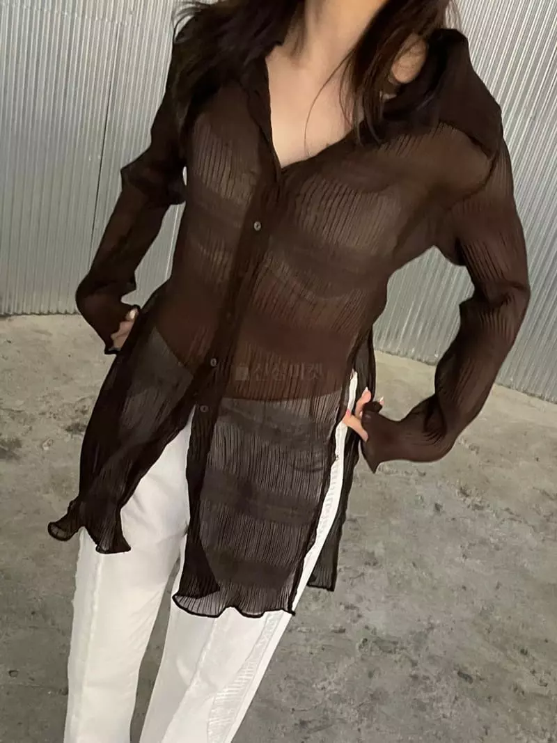 Rooof - Korean Women Fashion - #thatsdarling - Slit Long Shirt - 4