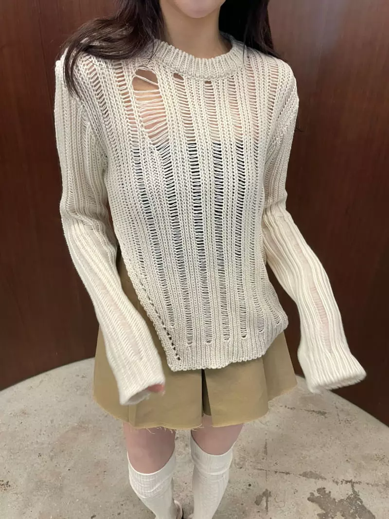 Rooof - Korean Women Fashion - #womensfashion - Open Knit Tee