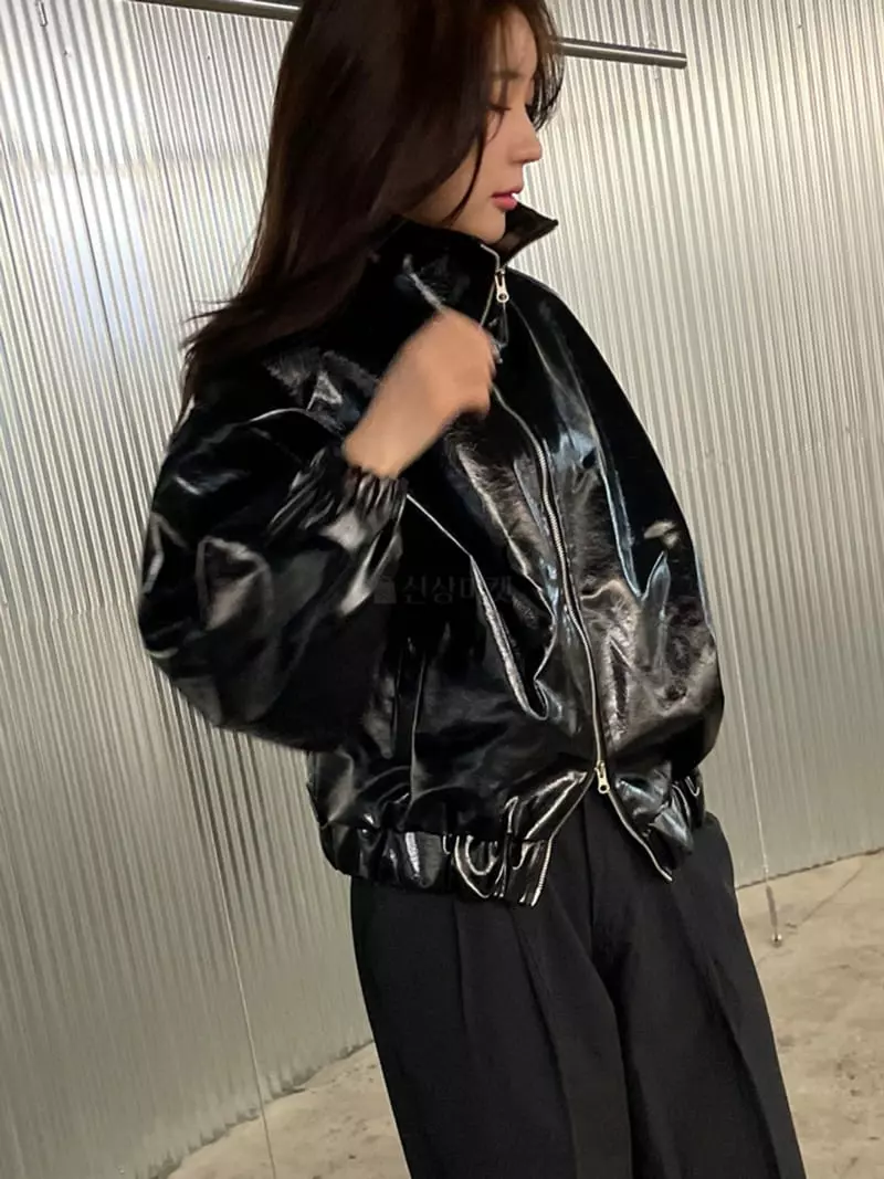 Rooof - Korean Women Fashion - #womensfashion - Metal Leather Jacket