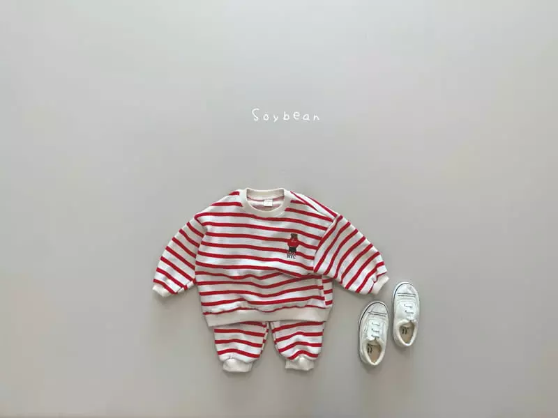 Soybean - Korean Children Fashion - #childrensboutique - NYC Bear Stripes Top Bottom Set - 7