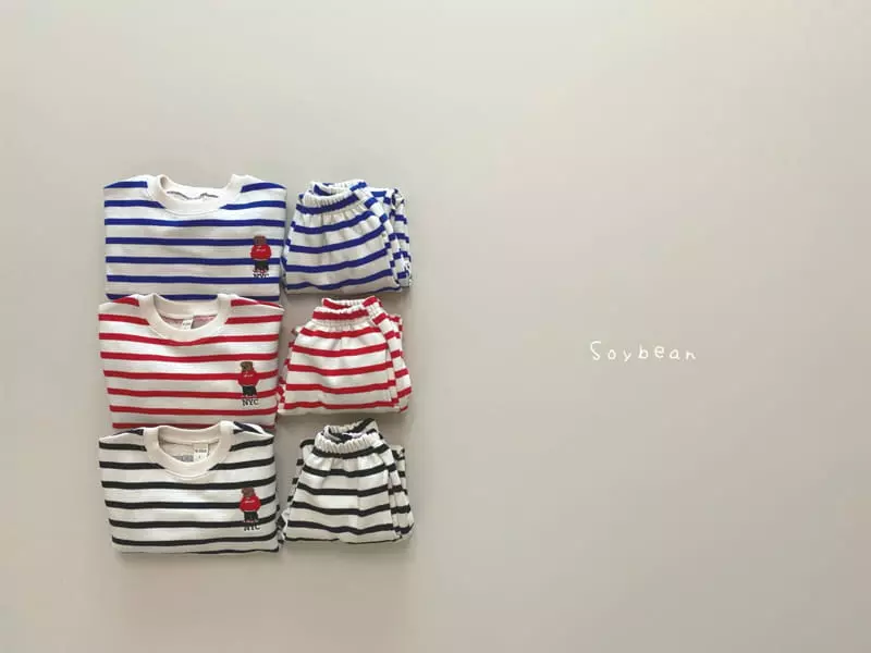 Soybean - Korean Children Fashion - #discoveringself - NYC Bear Stripes Top Bottom Set - 9