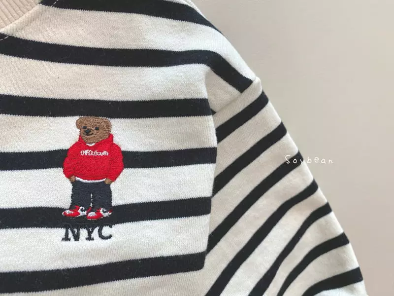 Soybean - Korean Children Fashion - #fashionkids - NYC Bear Stripes Top Bottom Set - 10