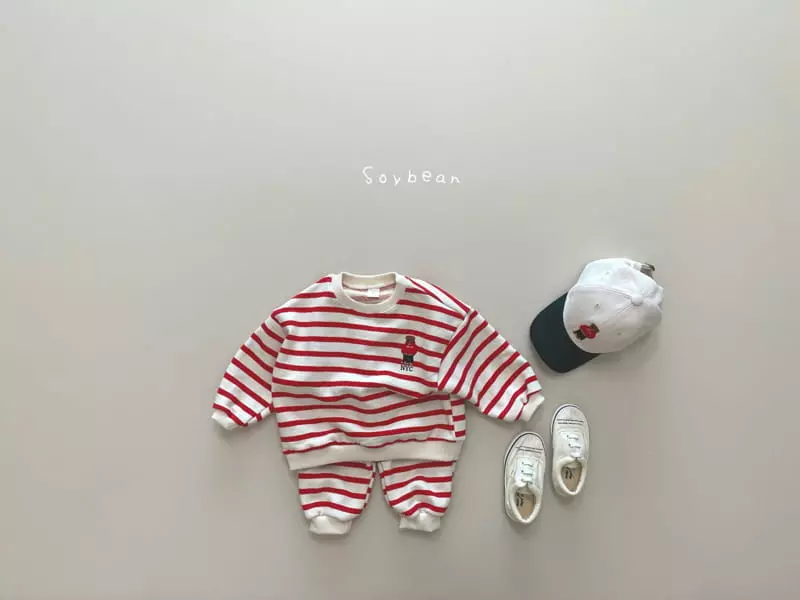 Soybean - Korean Children Fashion - #minifashionista - NYC Bear Stripes Top Bottom Set