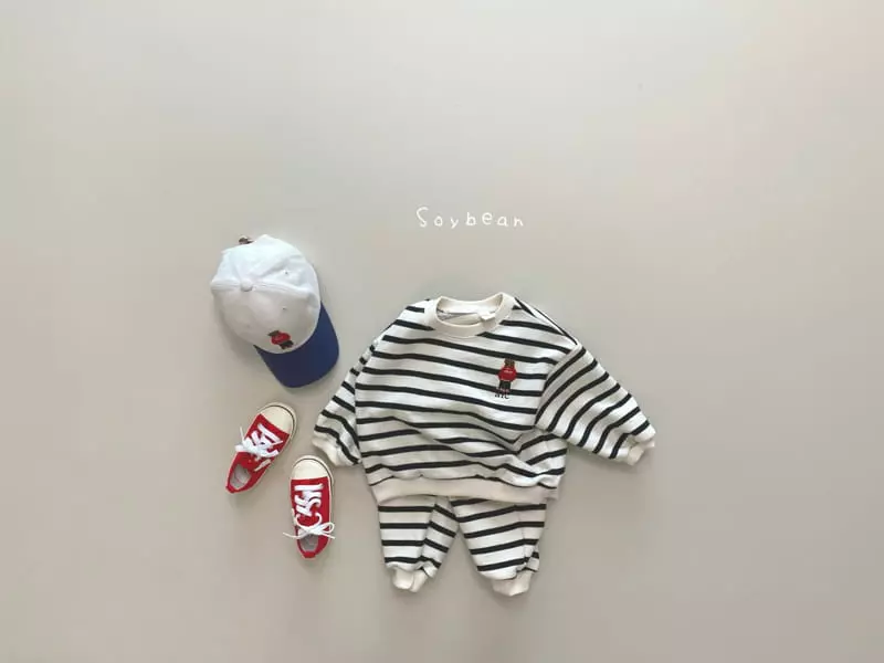 Soybean - Korean Children Fashion - #todddlerfashion - NYC Bear Stripes Top Bottom Set - 3