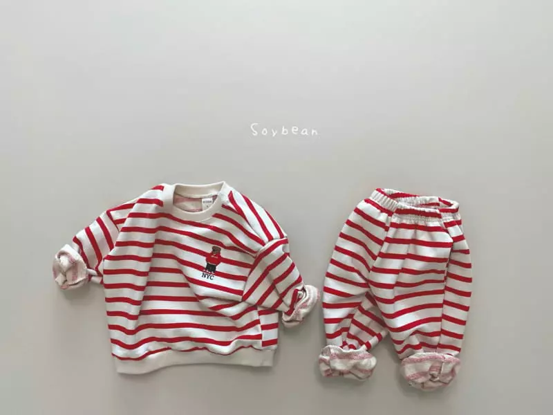 Soybean - Korean Children Fashion - #todddlerfashion - NYC Bear Stripes Top Bottom Set - 4